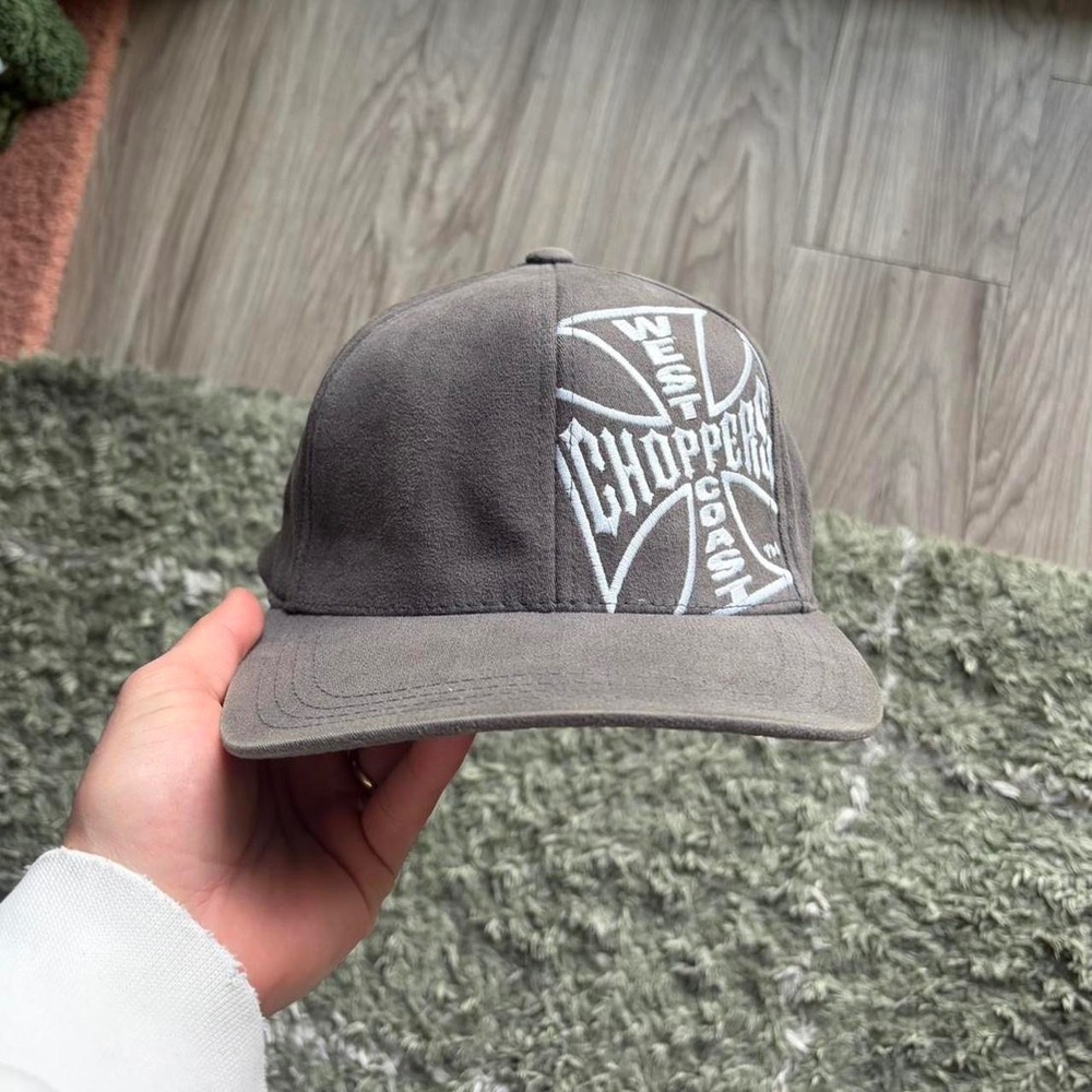 West Coast Choppers Gray Fitted Hat Iron Cross Long Beach CA Mens Size 7 1/4
